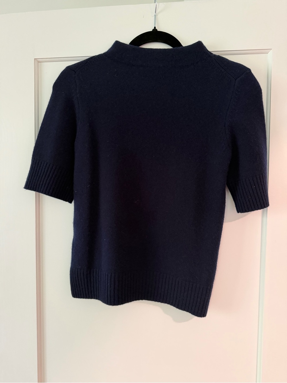 Judith & Charles - Cashmere/Wool Blend Navy Short-Sleeve Crewneck Sweater